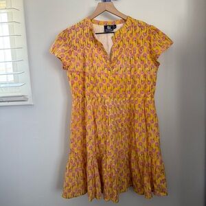 Madison Mathews Medium Folly Mini Dress Yellow Floral Spring Preppy Boho Cotton